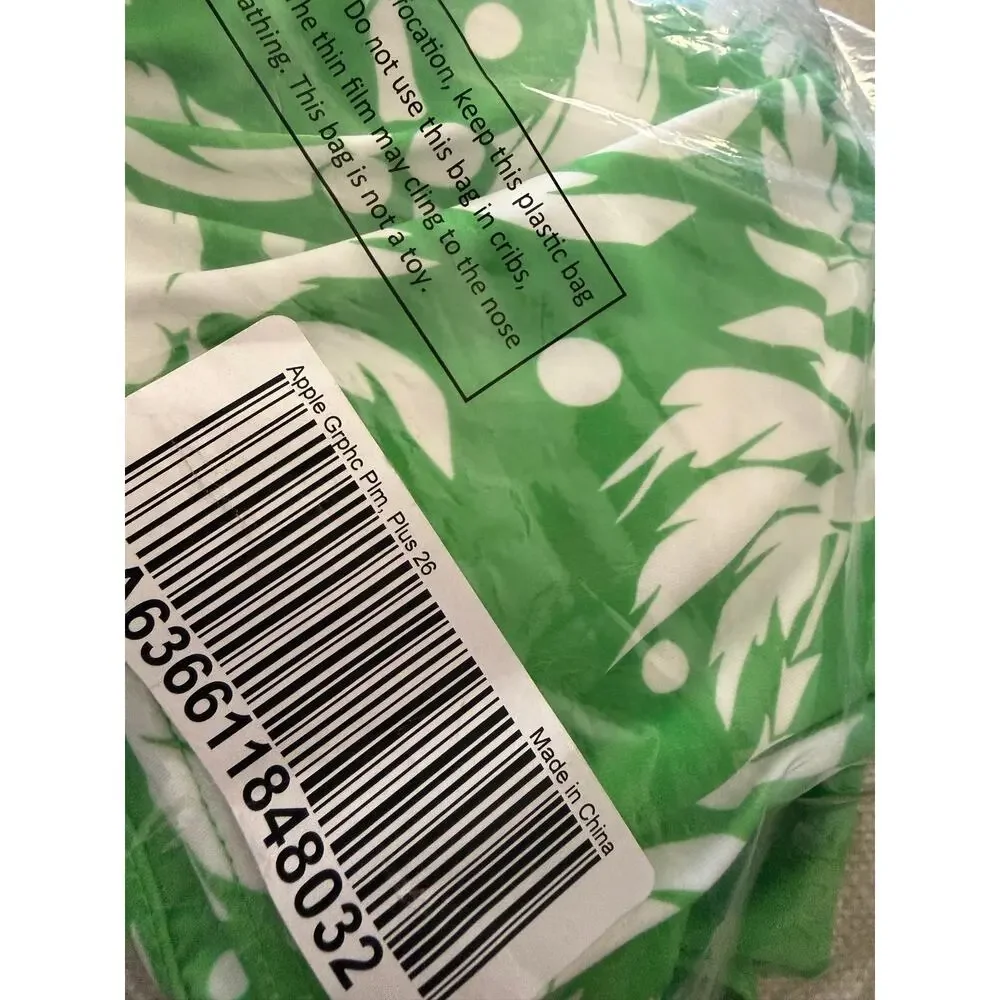 Susan graver Soleil 2 piece one shoulder swimsuit size 26 W green Palm trees